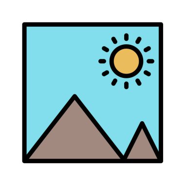 Güneş ve dağlar ikon vektör illüstrasyonu