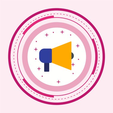 Beyaz arkaplan vektörü illüstrasyonunda hoparlör simgesine sahip megafon