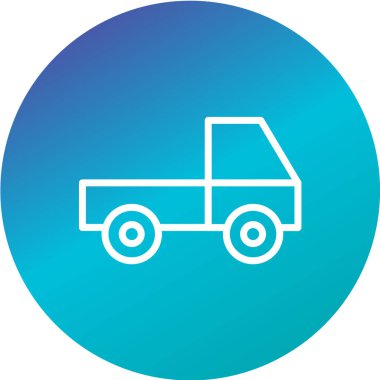 Çöp kamyonu işareti. Vektör. Yeşil arkaplanda beyaz simge, yuvarlak kare ile Cyan, mavi ve siyah