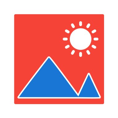 Güneş ve dağ ikonunun vektör illüstrasyonu