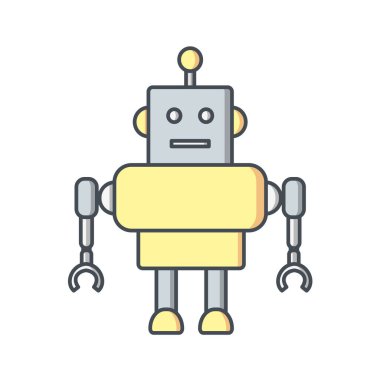 Beyaz arkaplan üzerindeki el simgesi ile temsil edilen robot konsepti. renkli ve düz illüstrasyon