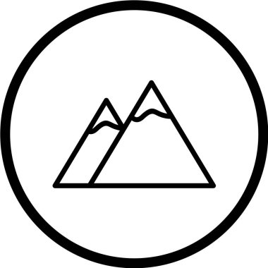 Dağ vektör simgesi. Düz siyah sembol. Beyaz arka planda izole edilmiş piktogram. Web sitesi logosu için tasarlandı.