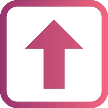 Ok yukarı simgesi. Vektör biçimi yuvarlak açılı düz ikonik sembol, pembe renk, sarı arkaplan.