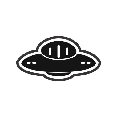 Beyaz arkaplanda siyah bir UFO simgesi izole edildi. vektör illüstrasyonu
