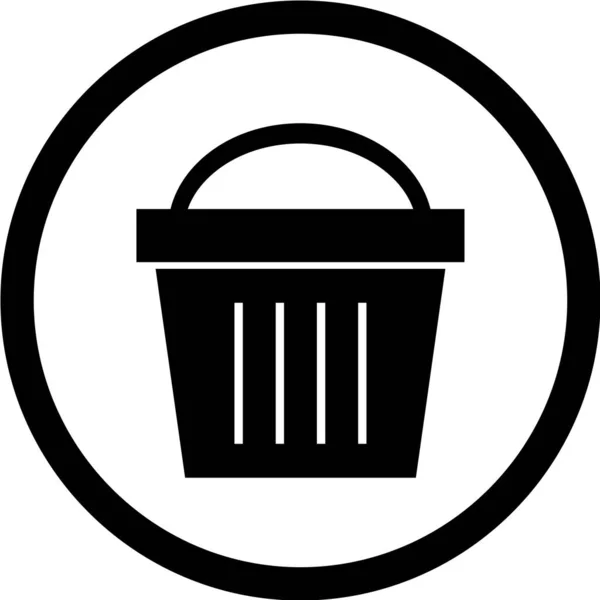 Ícone Lata Lixo Círculo Preto Isolado Fundo Branco —  Vetores de Stock
