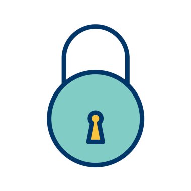 Asma kilit simgesi. Beyaz arkaplanda izole edilmiş kilit vektör işaretinin düz çizimi