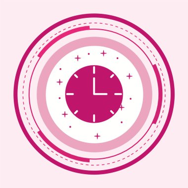 Pembe arka planda izole edilmiş düz stil saat simgesi. vektör illüstrasyonu
