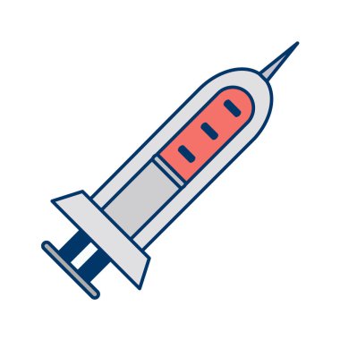 Beyaz arkaplanda düz stil şırınga simgesi izole edildi. tıbbi sembol vektör illüstrasyonu.