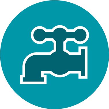 Mavi çemberdeki su musluğu simgesi beyaz arkaplan vektörü çiziminde izole edildi