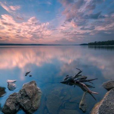 dokulu ön plan ile su manzara