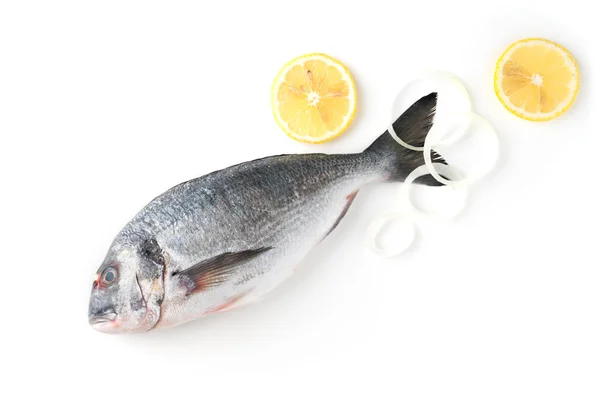 Applique of fish and spices on a white background — Stock Photo, Image