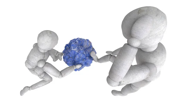 Modello Pupazzo Bambola Due Figure Esperti Considerano Pietra Blu Come — Foto Stock