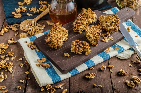 Granola Horno Con Nueces Miel Snack Dulce Delicioso Doméstico —  Fotos de Stock