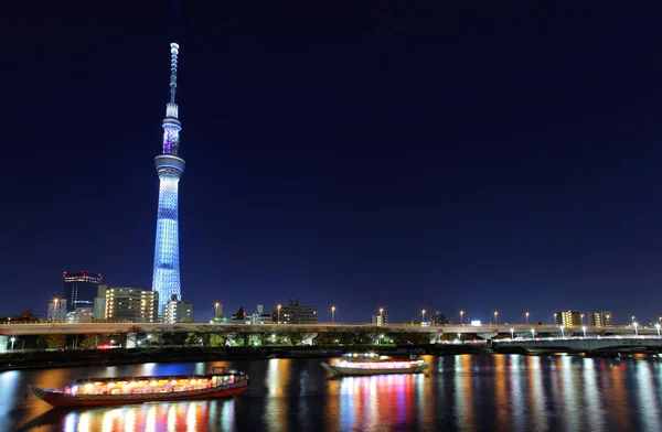 Panoráma Tokyo Skytree Éjjel — Stock Fotó