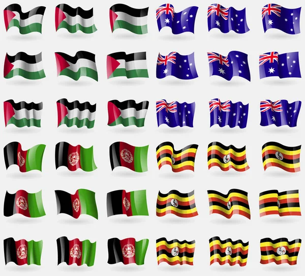 Palestina Australia Afganistán Uganda Conjunto Banderas Los Países Del Mundo — Foto de Stock