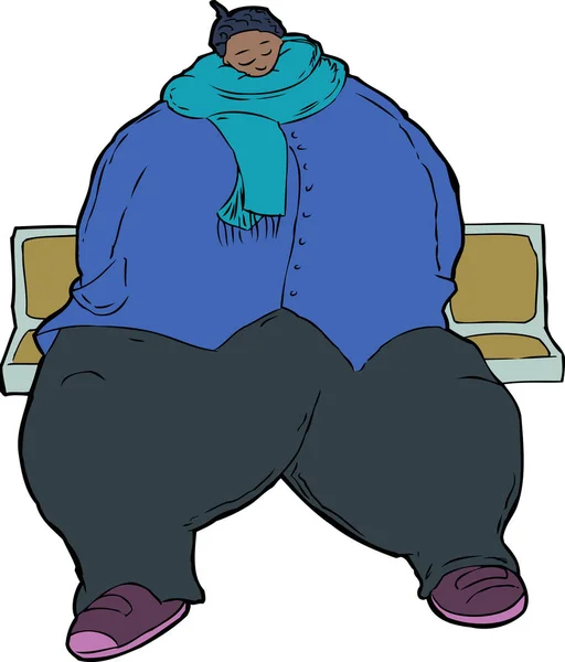 Cartoon Single Sleeping Obese Woman Clothed Jacket Scarf While Seated — Stock Photo, Image