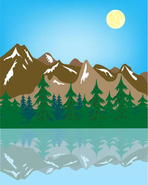 山和水中的倒影的插图 — 图库照片