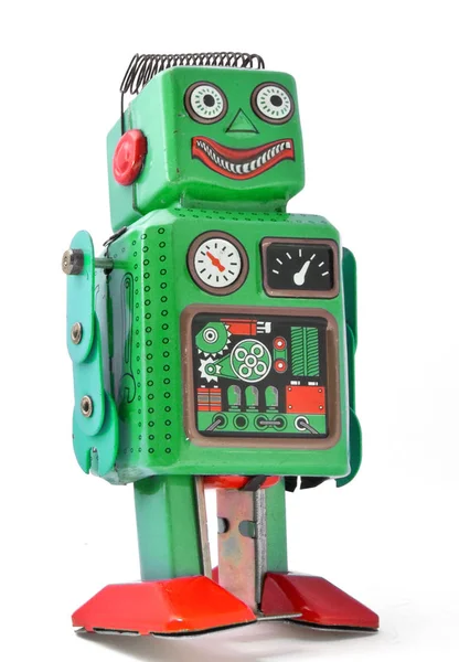 Mutlu Yeşil Retro Robot Izole — Stok fotoğraf