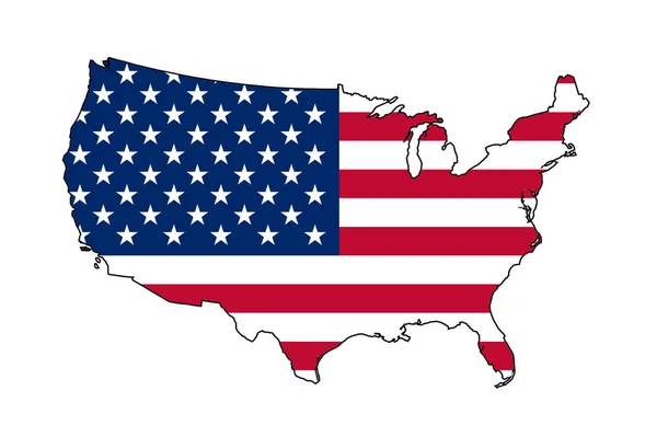美国国旗在白色背景国家地图上的插图 — 图库照片