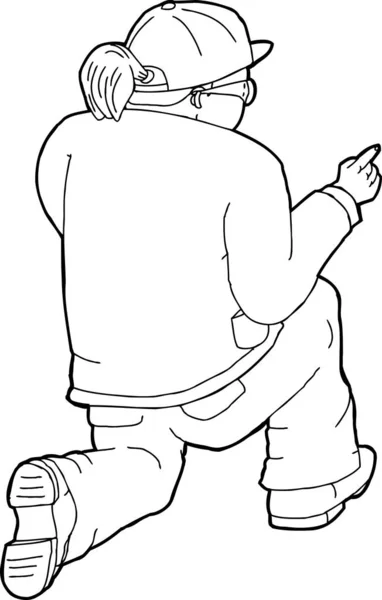 ひざまづく女の指を指すの背面ビュー漫画 — ストック写真