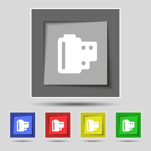 毫米底片图标标志在原来的五个彩色按钮上 — 图库照片