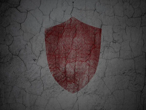 Koncepcja Bezpieczeństwa Czerwona Tarcza Grunge Teksturowanej Betonowej Ścianie Tle — Zdjęcie stockowe