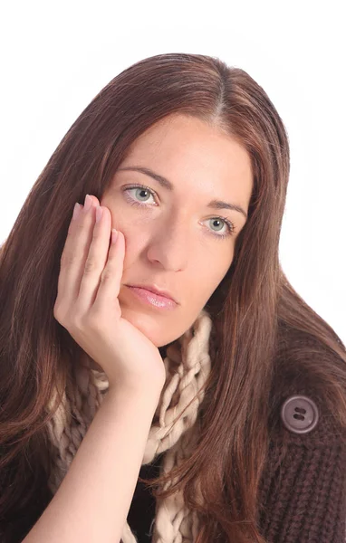 Hermosa Joven Una Mujer Sobre Fondo Blanco — Foto de Stock