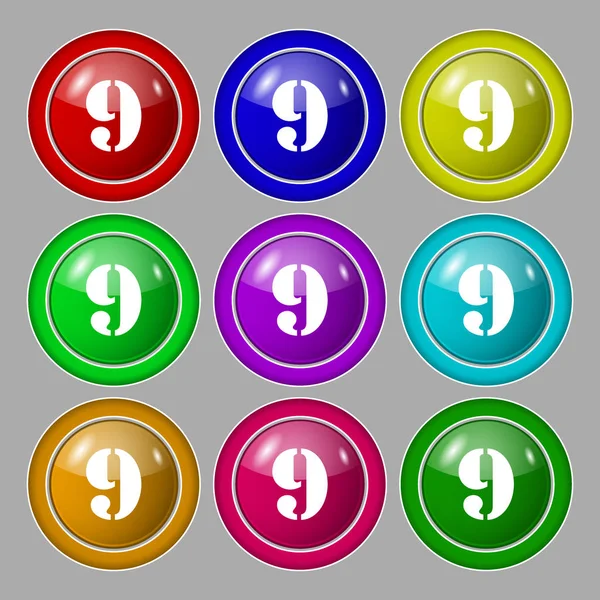 Número Nove Sinal Ícone Símbolo Nove Botões Coloridos Redondos Ilustração — Fotografia de Stock