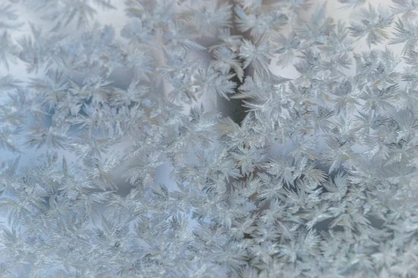 Winter Fenster Nahaufnahme Schnee Muster Auf Den Fenstern Von Frost — Stockfoto