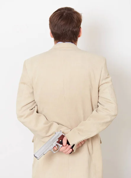 Person Hides Back Weapon Rear View — Stock Photo, Image