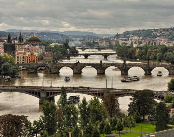 Vista Praga Panorama Com Pontes — Fotografia de Stock