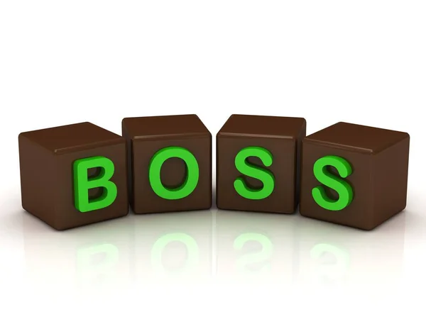 Boss Inscripción Letras Color Verde Brillante Los Cubos Chocolate Aislado — Foto de Stock