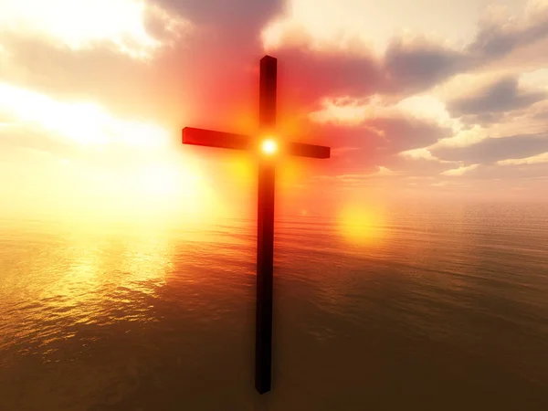 Imagen Conceptual Religiosa Que Muestra Cruz Jesús Flotando Sobre Mar —  Fotos de Stock