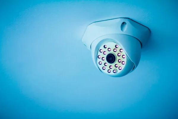 Closeup View Blue Security Camera — Stock Photo, Image