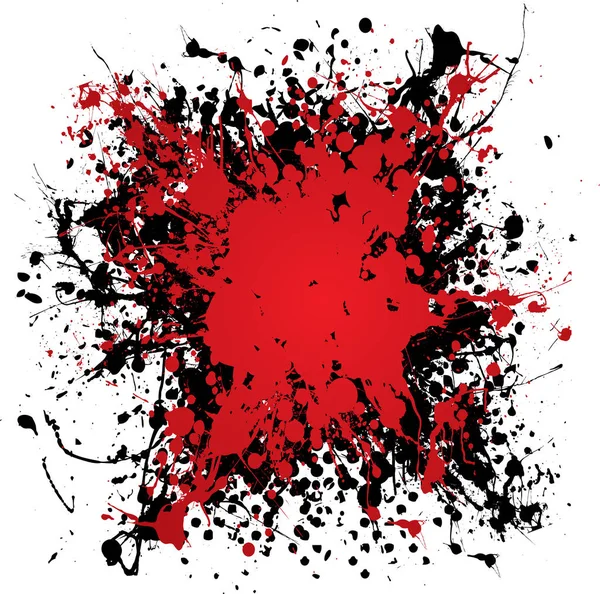 Splat Tinta Vermelha Sangue Com Tinta Preta Efeito Grunge — Fotografia de Stock