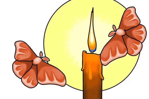 Sebuah Ilustrasi Ngengat Terbang Menuju Lilin Yang Terbakar Sebuah Ilustrasi — Stok Foto