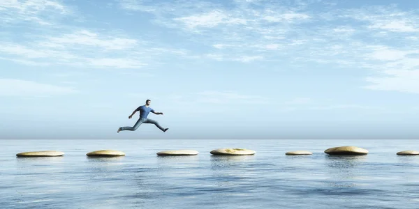 Una Imagen Hombre Saltando Piedra Piedra —  Fotos de Stock