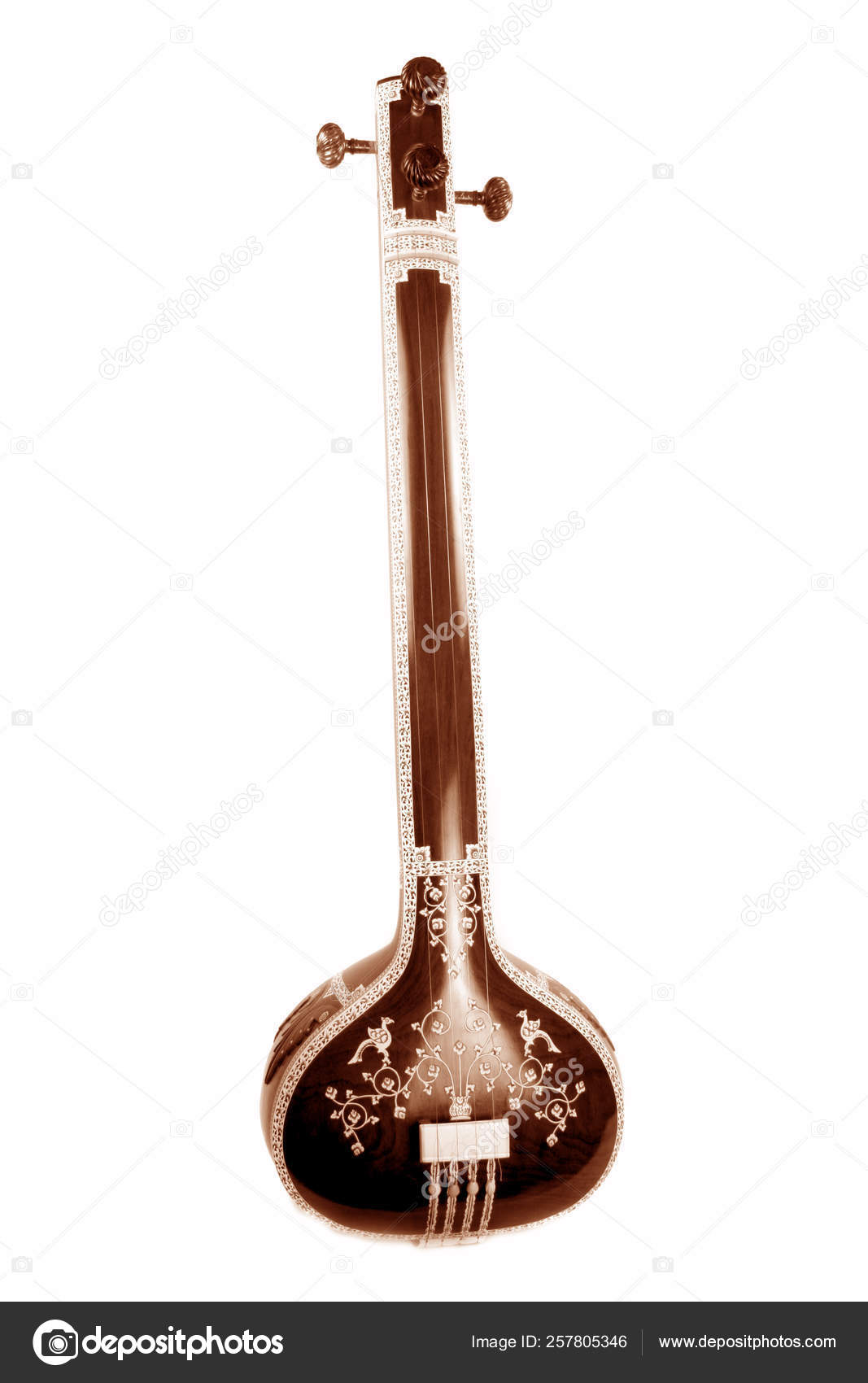 Classical Indian Instrument Called Tanpura Isolated White Background