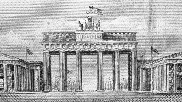 Brandenburger Tor Brandenburgia Drzwi Sławny Berlin Niemcy Ddr Banknotów — Zdjęcie stockowe