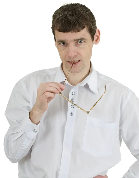 Retrato Masculino Con Gafas Sobre Fondo Blanco — Foto de Stock