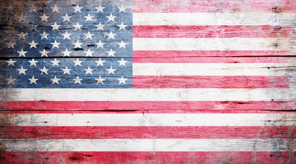Flag United States America Painted Grungy Wood Plank Background — Stock Photo, Image