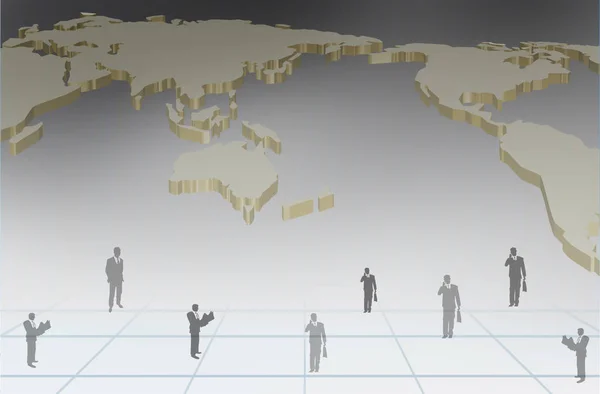 Team Uomini Affari Con Mappa Del Mondo — Foto Stock