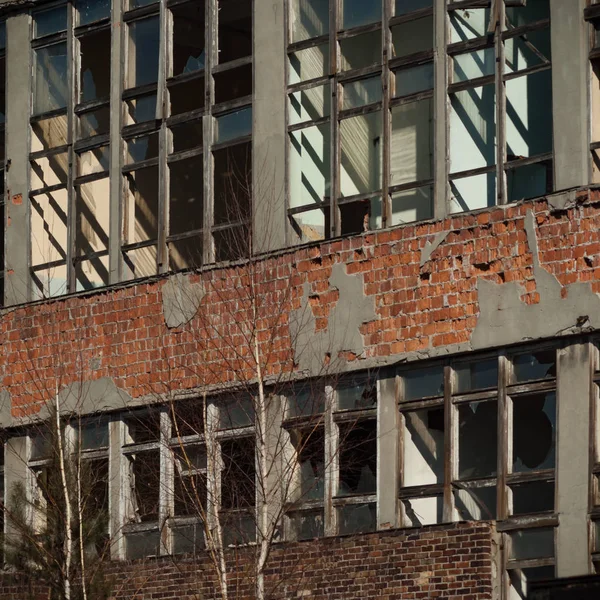 Ruina Desechada Con Ventanas Paredes Viejas Ventana Industrial Muro Hormigón — Foto de Stock