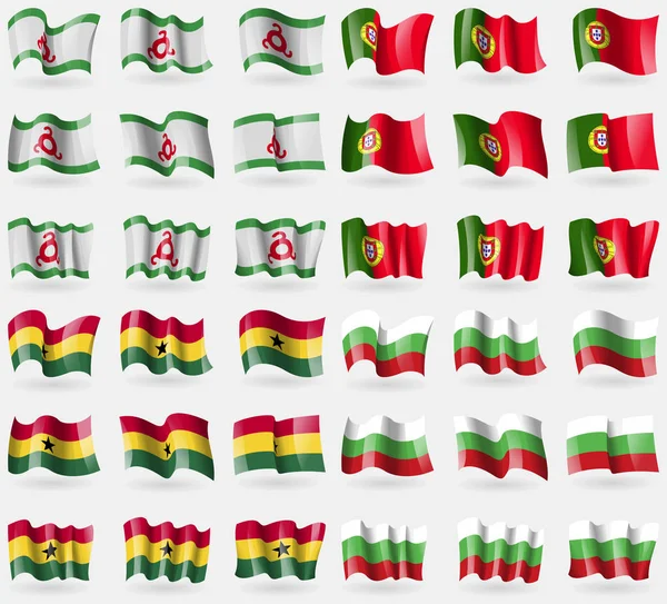 Ingushetia Portugal Ghana Bulgaria Conjunto Banderas Los Países Del Mundo — Foto de Stock