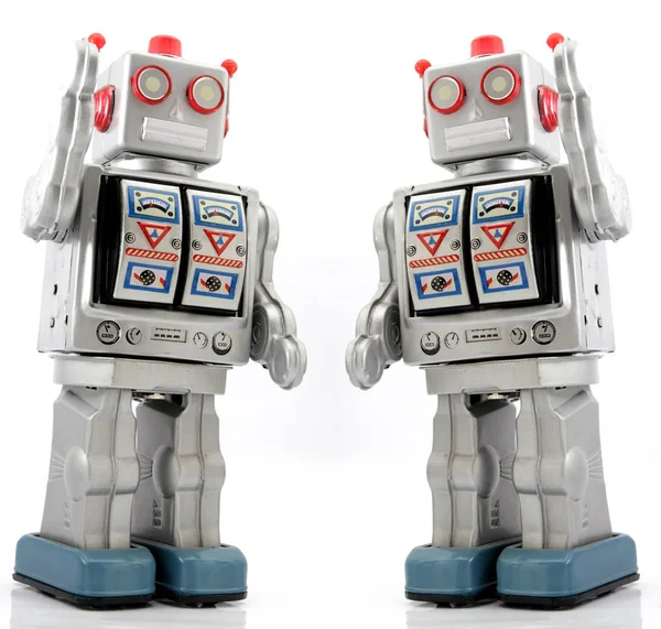 Dwie Zabawki Retro Robot — Zdjęcie stockowe