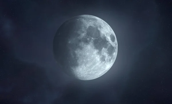 星雲と星のフィールドを持つ月の抽象的な3Dレンダリング — ストック写真