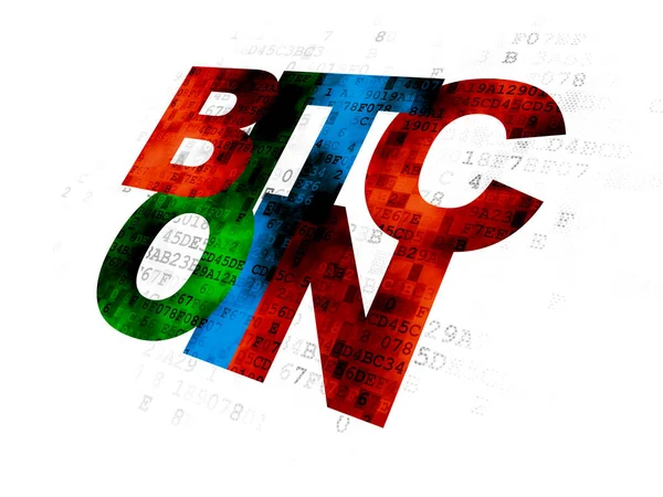 Blockchain Koncept Pixelated Multicolor Text Bitcoin Digital Bakgrund — Stockfoto