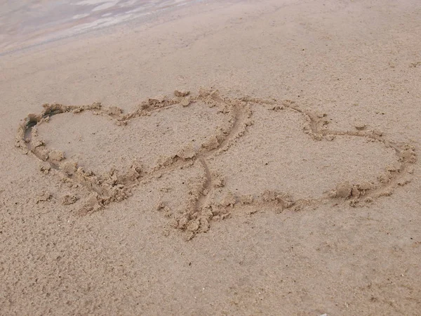 Figure Two Hearts Sand Beach — Stock Photo, Image