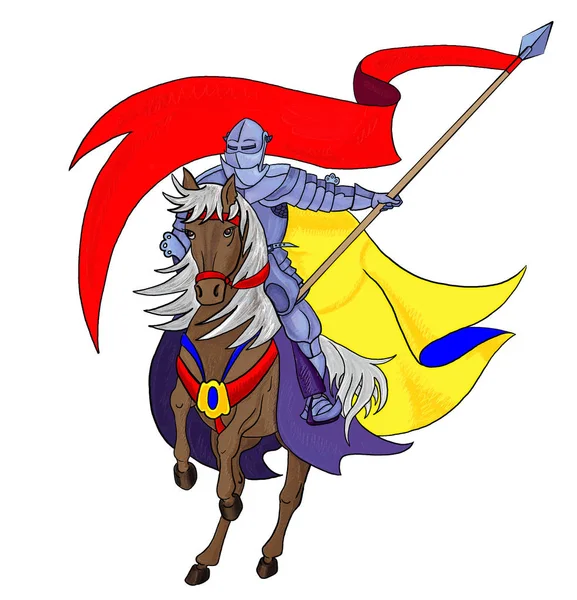 Cavaleiro Cavalo Segura Uma Bandeira — Fotografia de Stock