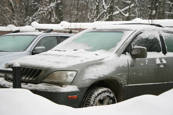 Télen Két Autó Hóval — Stock Fotó